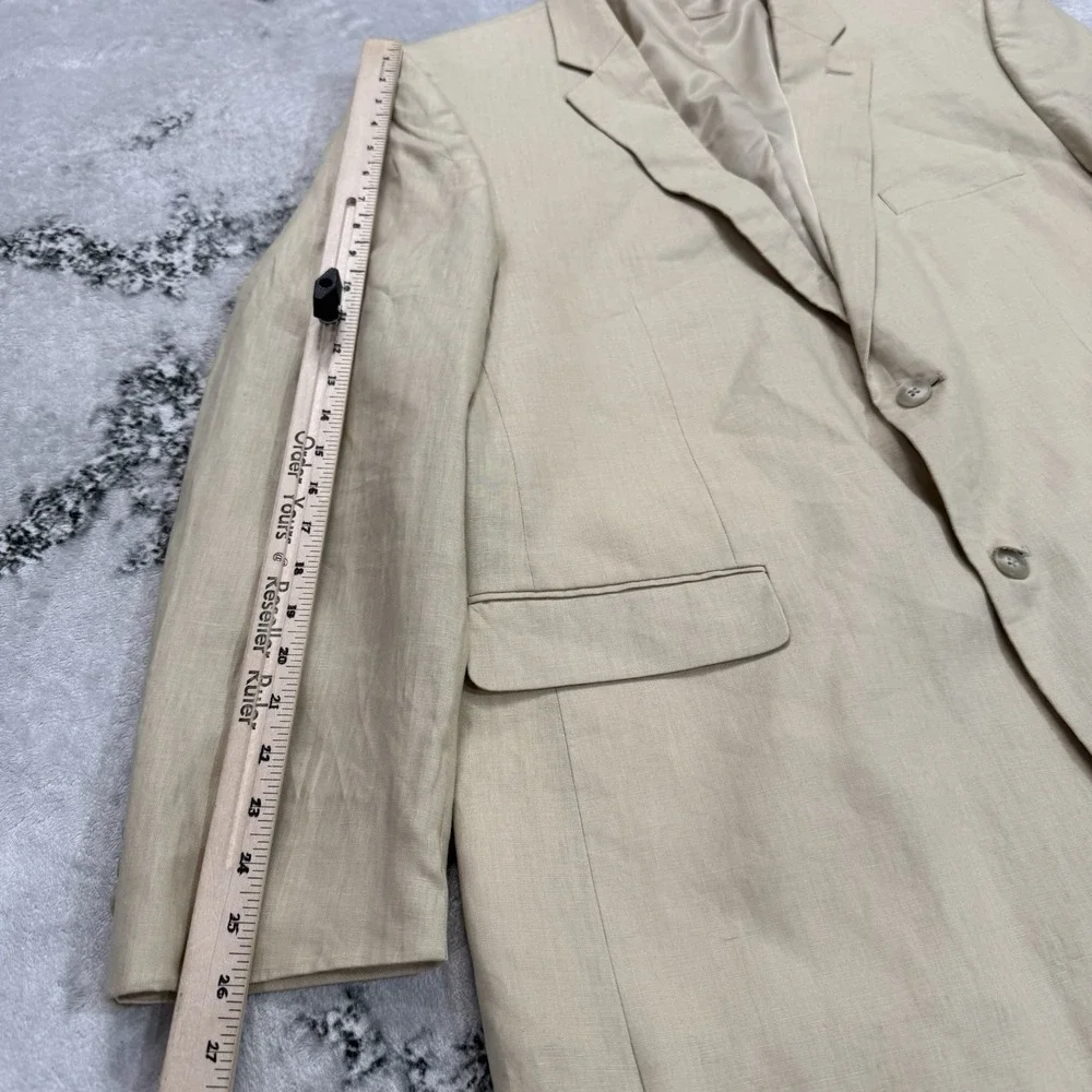 Andrew Fezza Canaan Mens Size 46R 40W 100% Linen 2 Piece Suit Beige Tan NWT